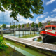 lange ijzeren brug vanaf de nieuwe haven