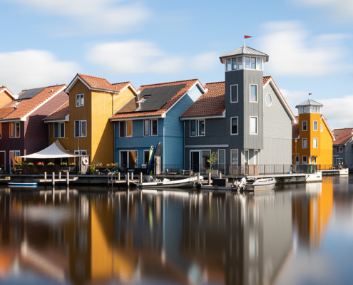 Reitdiep Groningen gekleurde huizen
