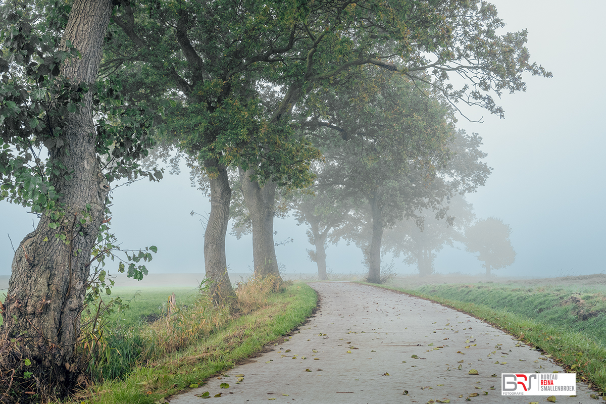 Fietspad Onlanden nabij Nietap in de mist